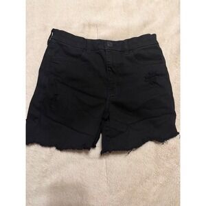 American Eagle Curvy Hi-Rise Black Distressed Denim Shorts Size 6 Regular